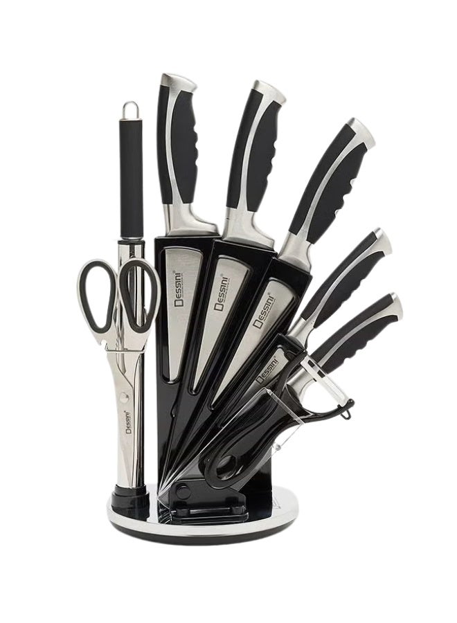 ديسيني طقم سكاكين مطبخ 9 قطع مع حامل أكريليك – سكين شيف، ساطور، سكين تقطيع، سكين متعددة الاستخدام، سكين تقشير، مقص، مسنّ، ومقشرة - Image 3